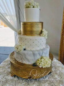 Custom Wedding Cakes Santa Clarita Gold Wrapped Quilts and Marble