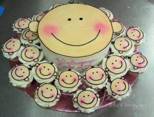 Smiley Face and Cupcakes Baby Celebration Cake Santa Clarita