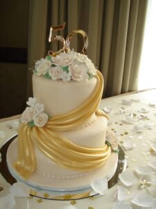 Gold Wrapped Anniversary Cake Santa Clarita